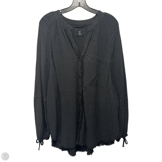 Distressed Gauze Tunic Long Sleeve By Aerie In Black, Size: L