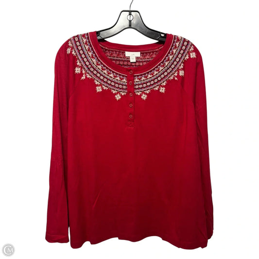 Embroidered Top Long Sleeve By J. Jill In Red, Size: M