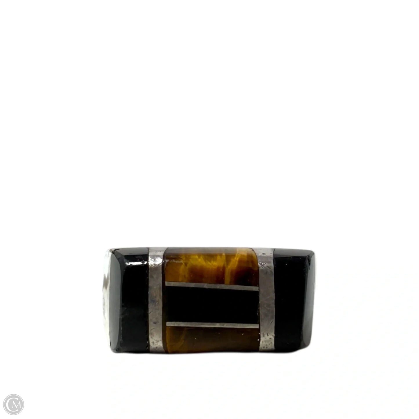 Vintage Sterling Silver Tigers Eye & Onyx Ring, Size: 9