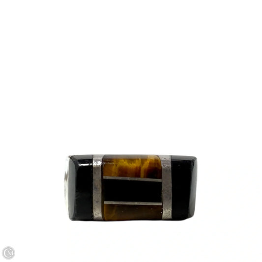 Vintage Sterling Silver Tigers Eye & Onyx Ring, Size: 9