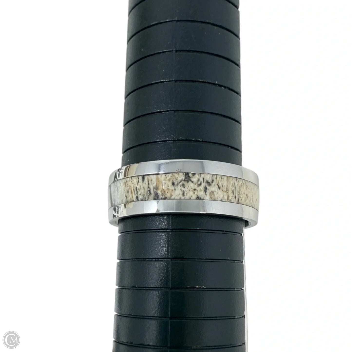 White Tail Antler Inlay Band Ring, Size: 13