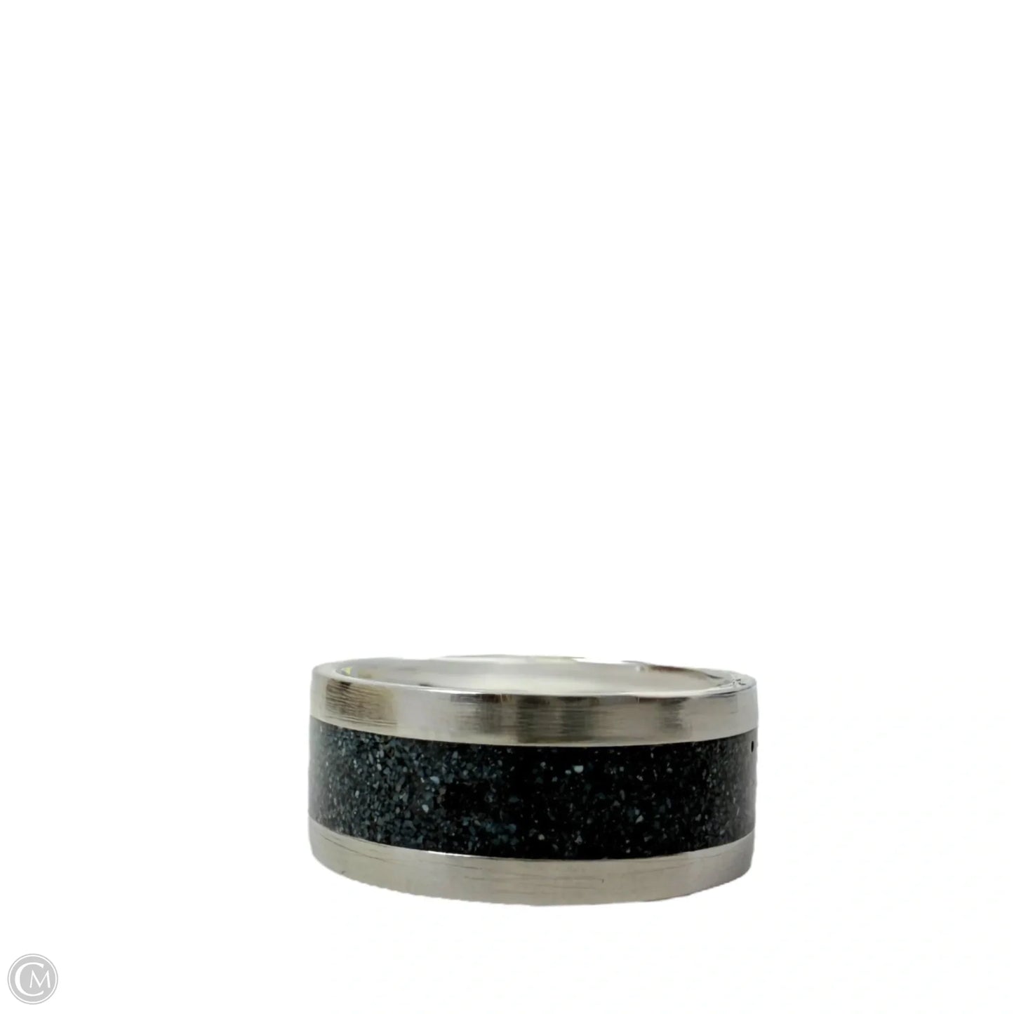 White Tail Antler & Black Quartz Inlay Band Ring, Size: 6