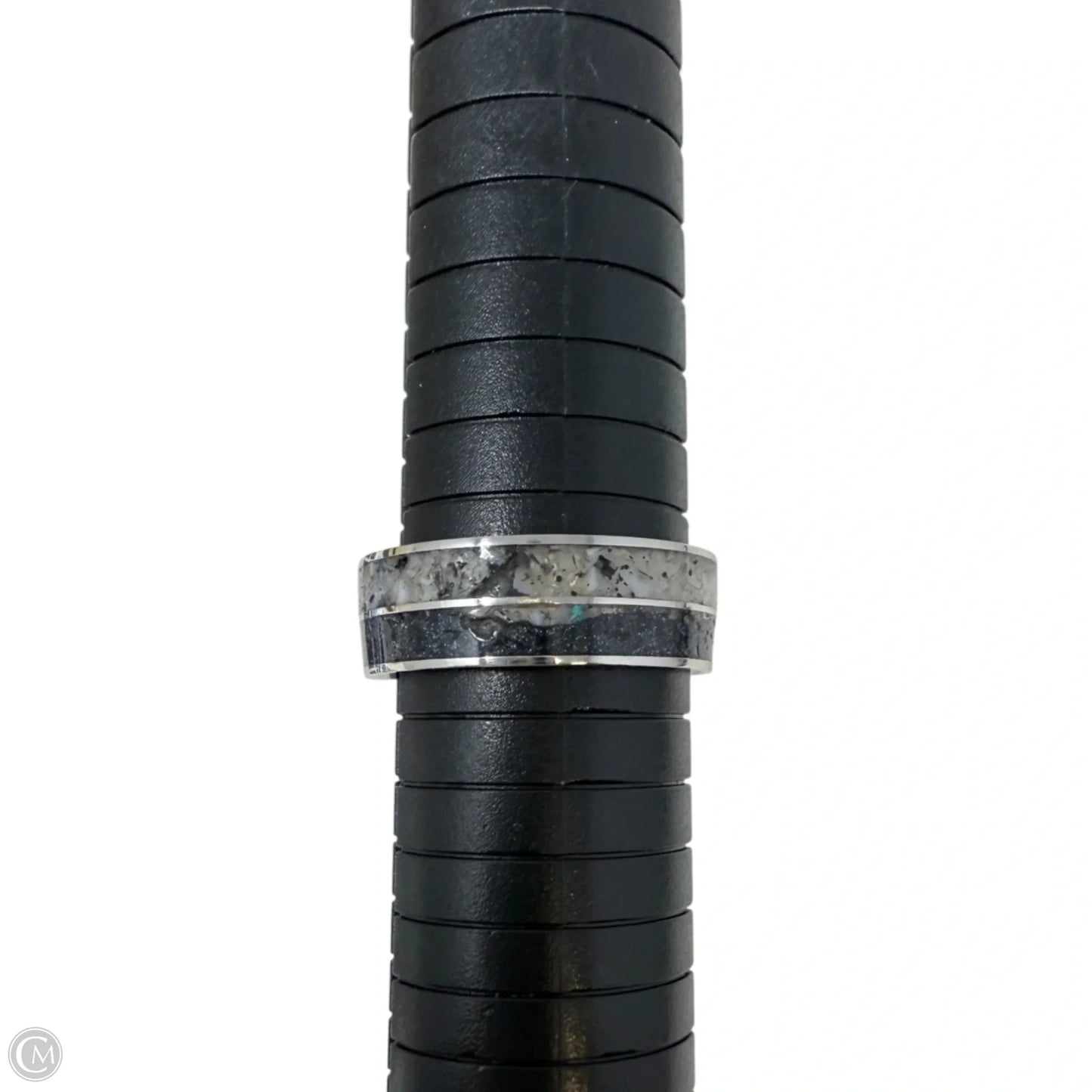 Rutilated Black & White Quartz Band Ring, Size: 12