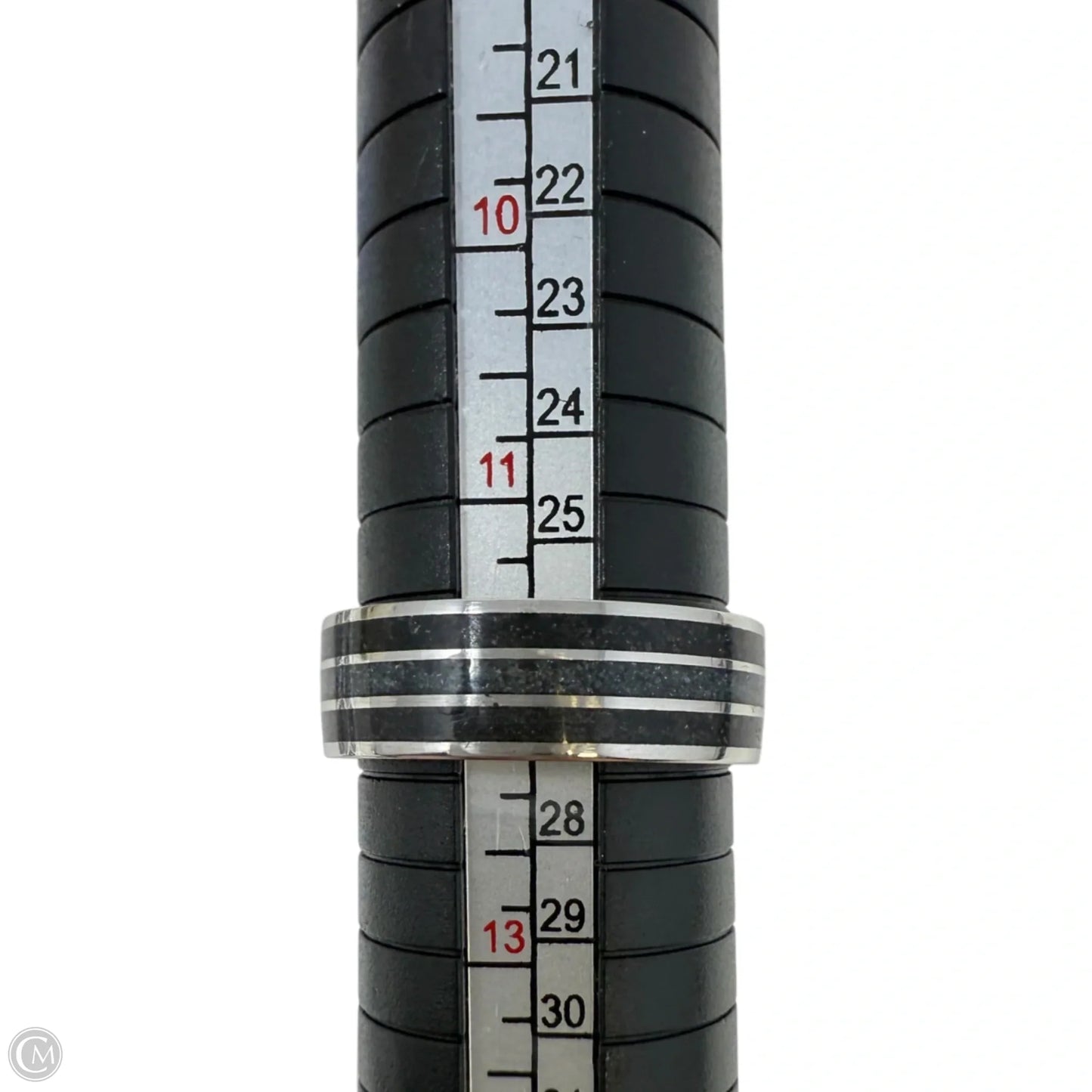 Crushed Black Quartz Triple Inlay Band Ring, Size: 12