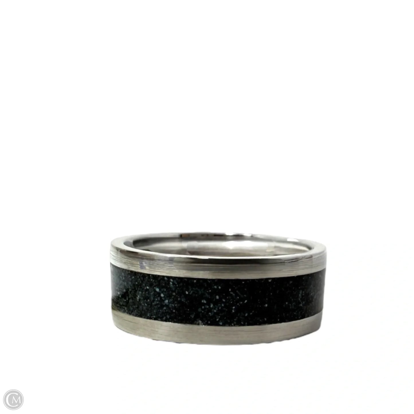 White Tail Antler & Black Quartz Inlay Band Ring, Size: 8