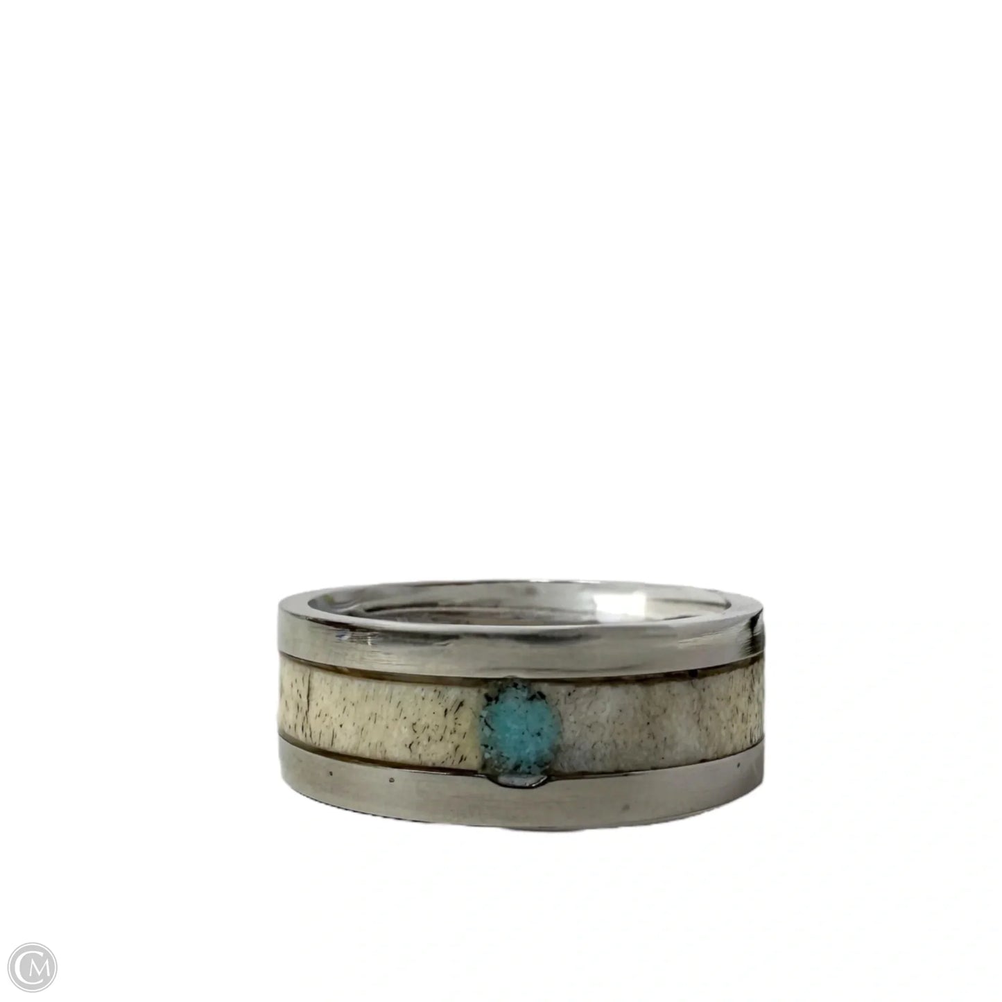 White Tail Antler & Crushed Turquoise Inlay Band Ring, Size: 9