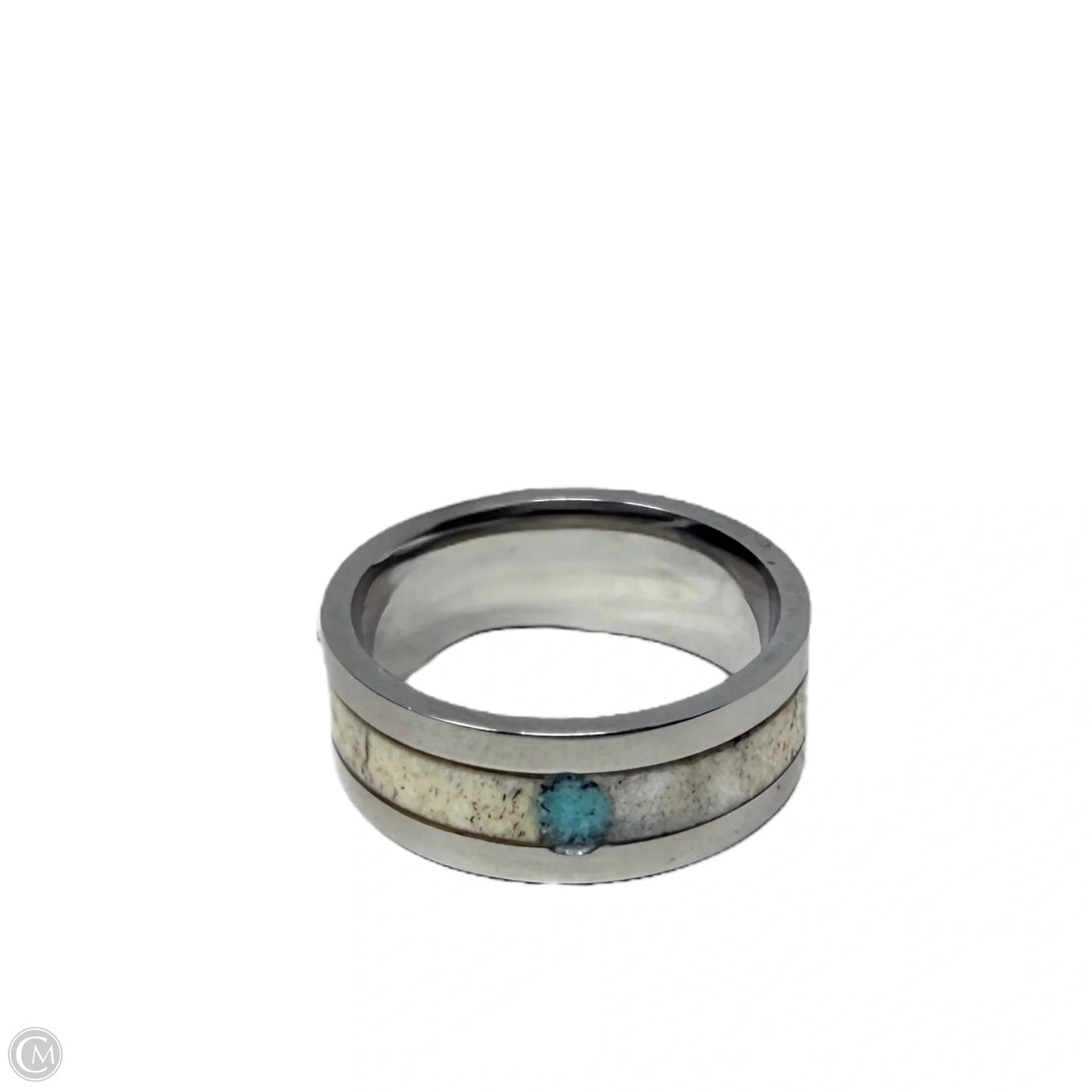 White Tail Antler & Crushed Turquoise Inlay Band Ring, Size: 9