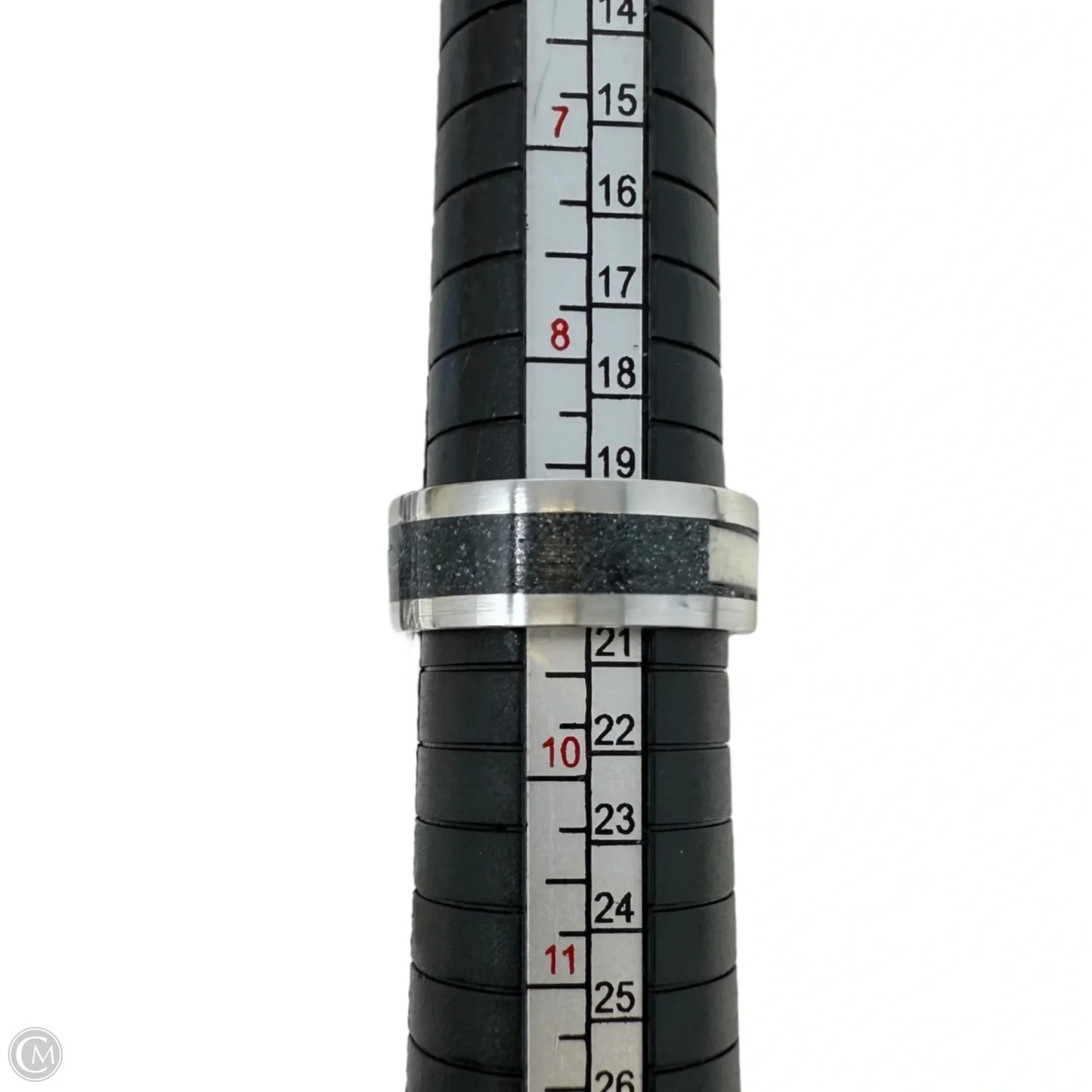 White Tail Antler & Black Quartz Inlay Band Ring, Size: 9