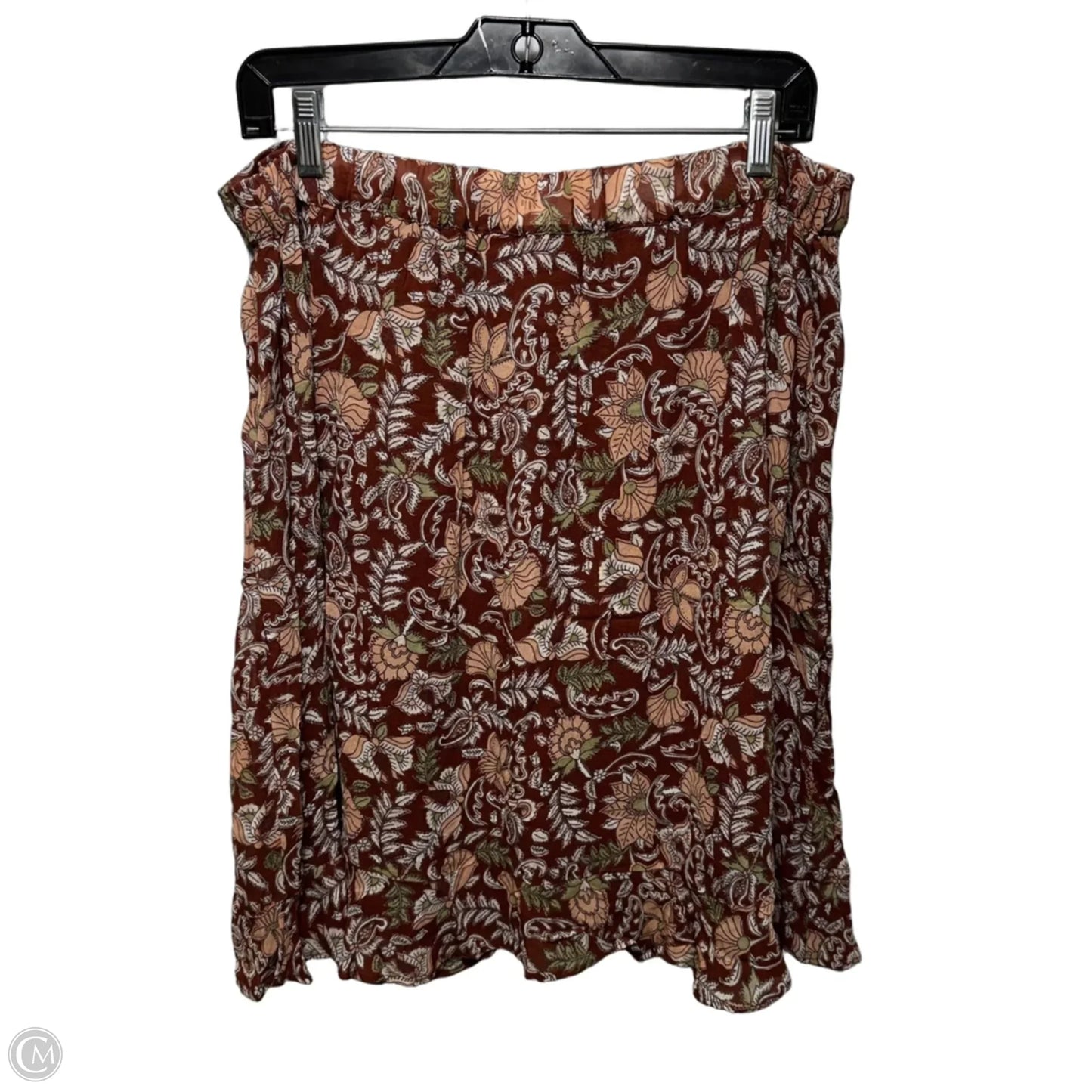 Faux Wrap Skirt By Anthropologie In Brown Motif Floral Print, Size: L