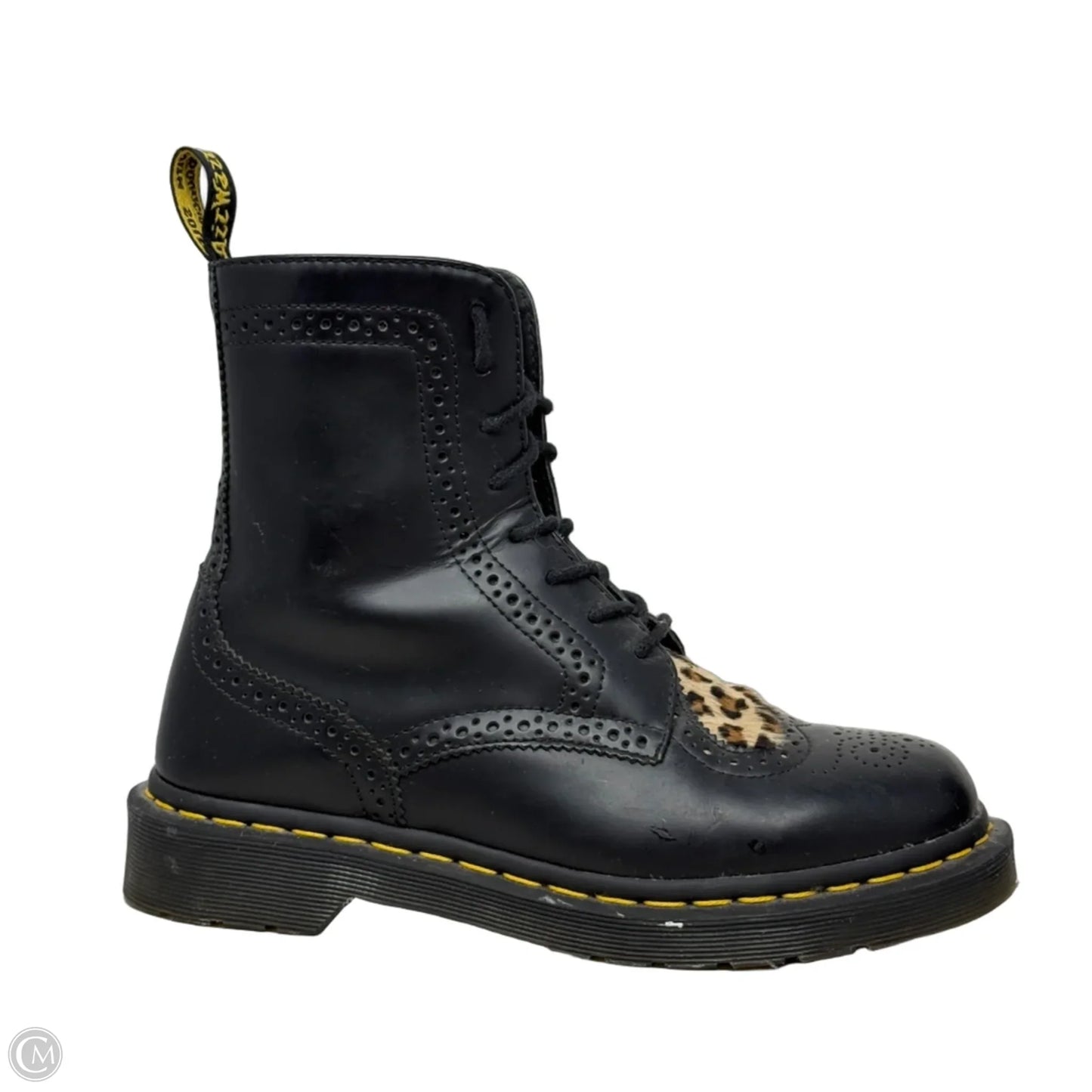 Bentley II Heart Black Leopard Combat Boots By Dr Martens In Black, Size: 7
