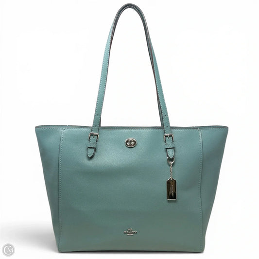 Turnlock Tote in Crossgrain Leather Designer By Coach, Size: Large