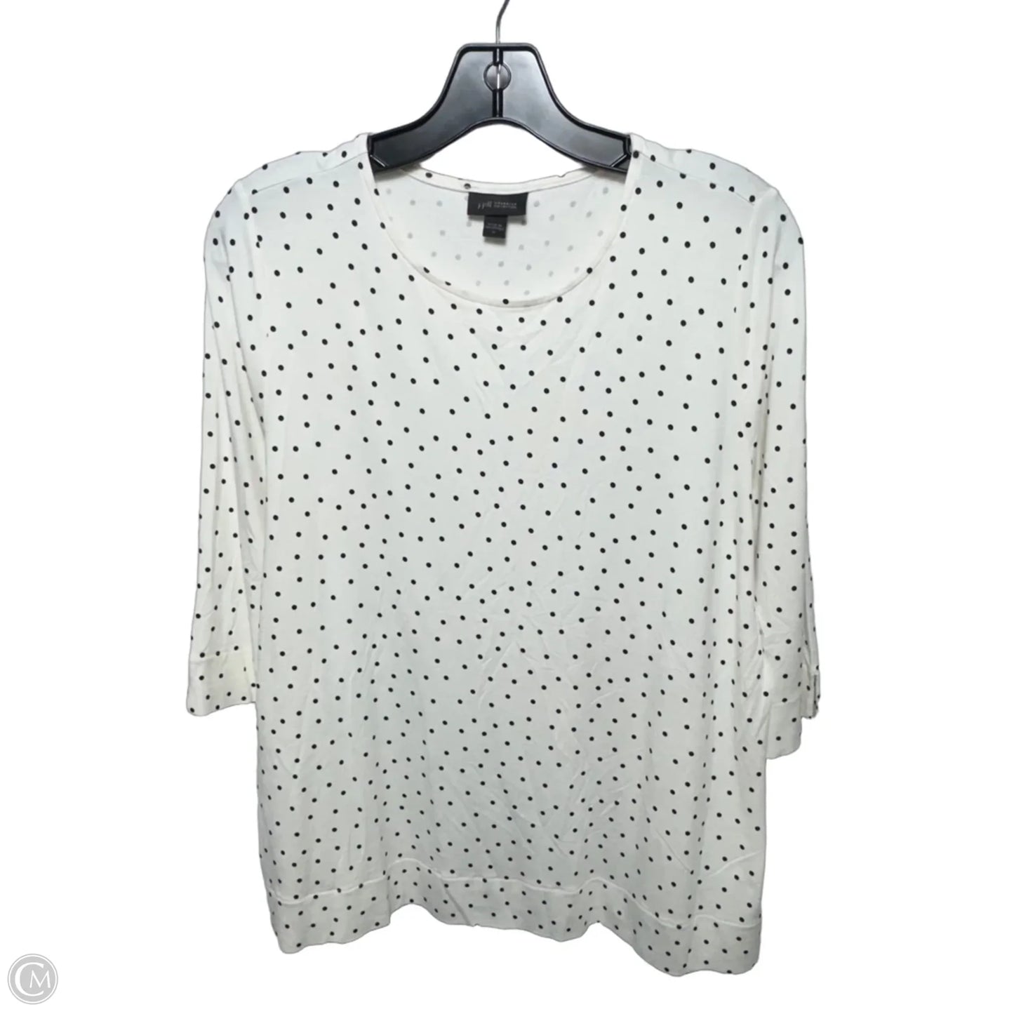 Top 3/4 Sleeve By J. Jill In Cream & Black Polka Dots, Size: M