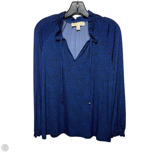 Top Long Sleeve By Michael By Michael Kors In Blue & Black Animal Print, Size: L