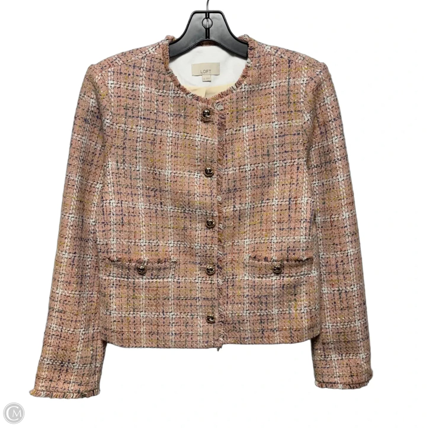 Metallic Tweed Cropped Blazer By Loft In Pink, Size: Xs