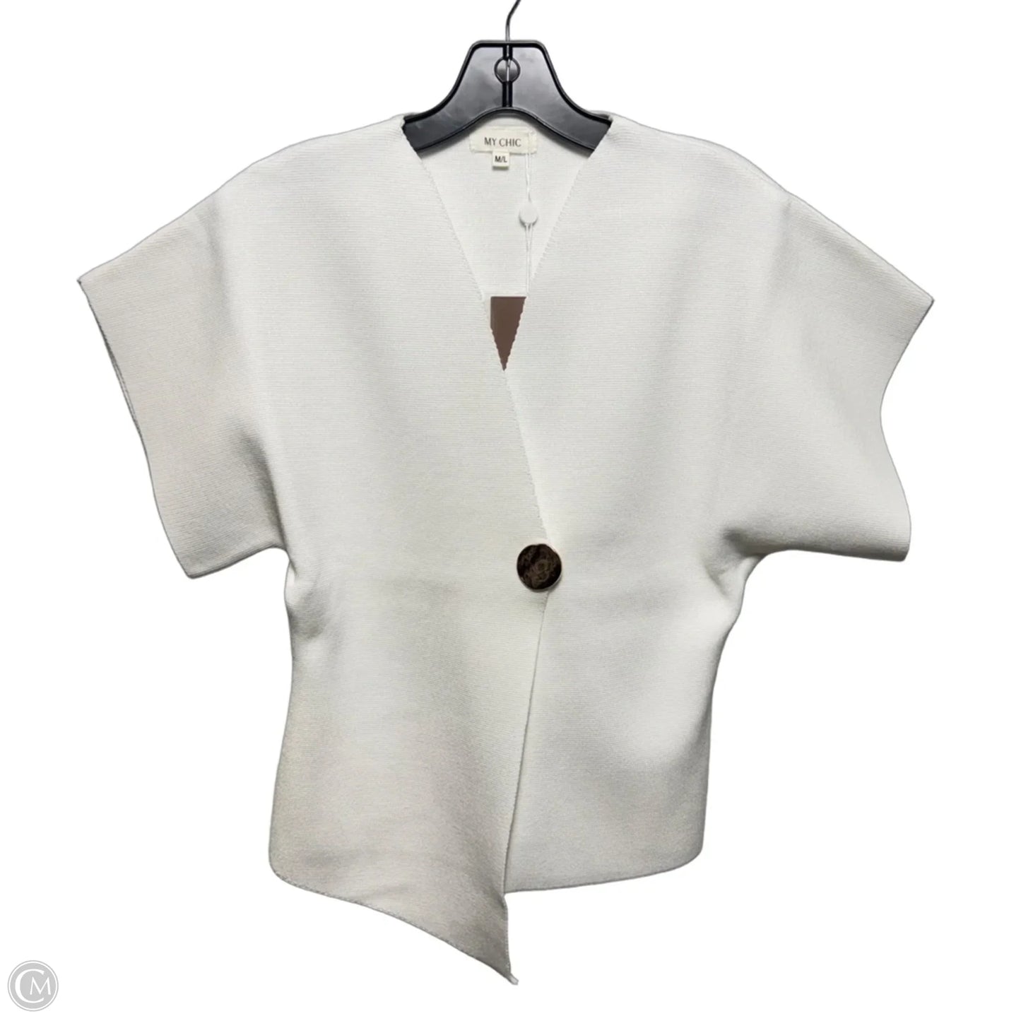 Gold Button Sweater Cardigan By My Chic In White, Size: M/L