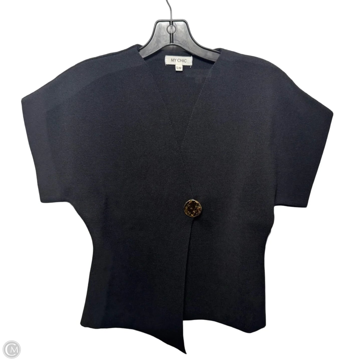 Gold Button Sweater Cardigan By My Chic In Black, Size: S/M