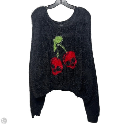 Fuzzy Skull Cherry Sweater By Social Collision In Black & Red, Size: 5x