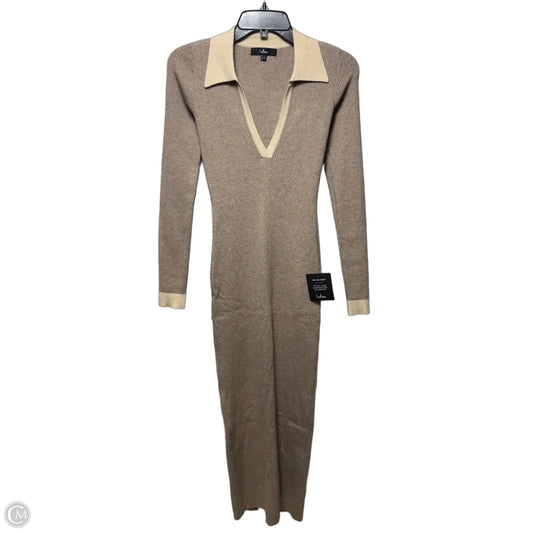 Ribbed Collared Dress Casual Maxi By Lulus In Tan, Size: Xs
