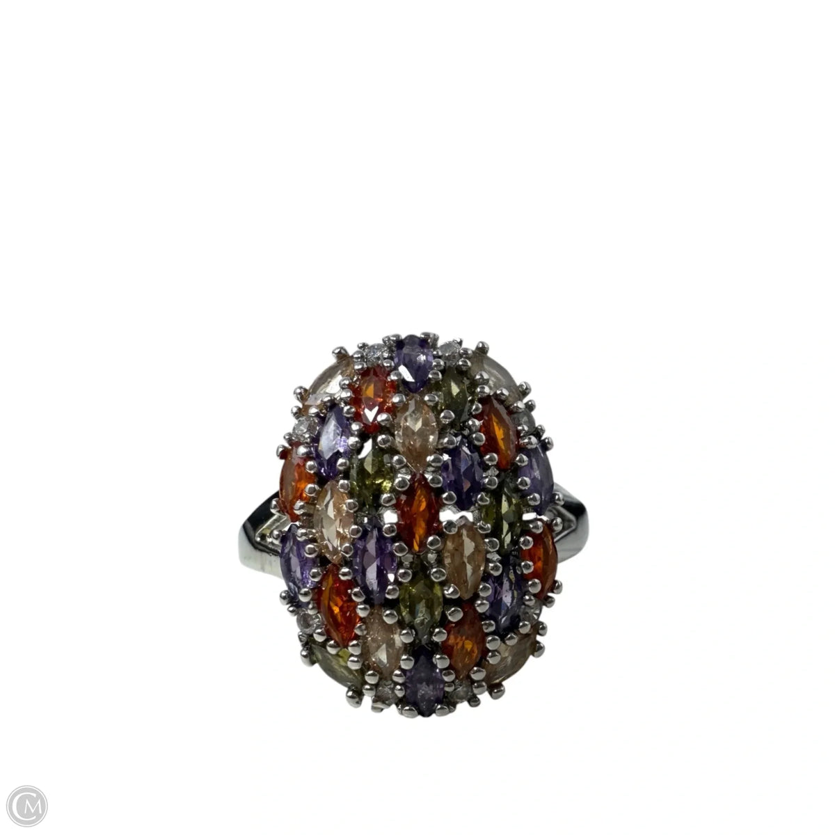 Sterling Silver Multicolor Gemstone Cluster Cocktail Ring, Size: 9