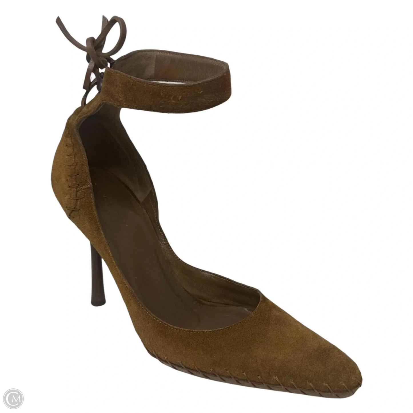 Suede Whipstitch D’Orsay Stiletto Pumps Luxury Designer By Gucci In Brown, Size: 8.5