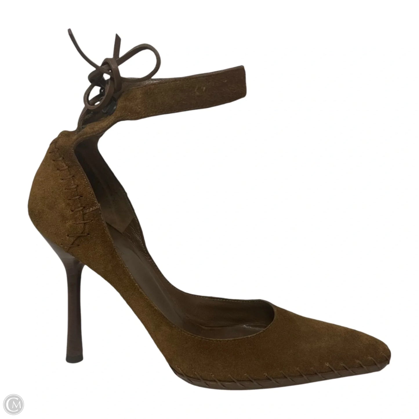 Suede Whipstitch D’Orsay Stiletto Pumps Luxury Designer By Gucci In Brown, Size: 8.5