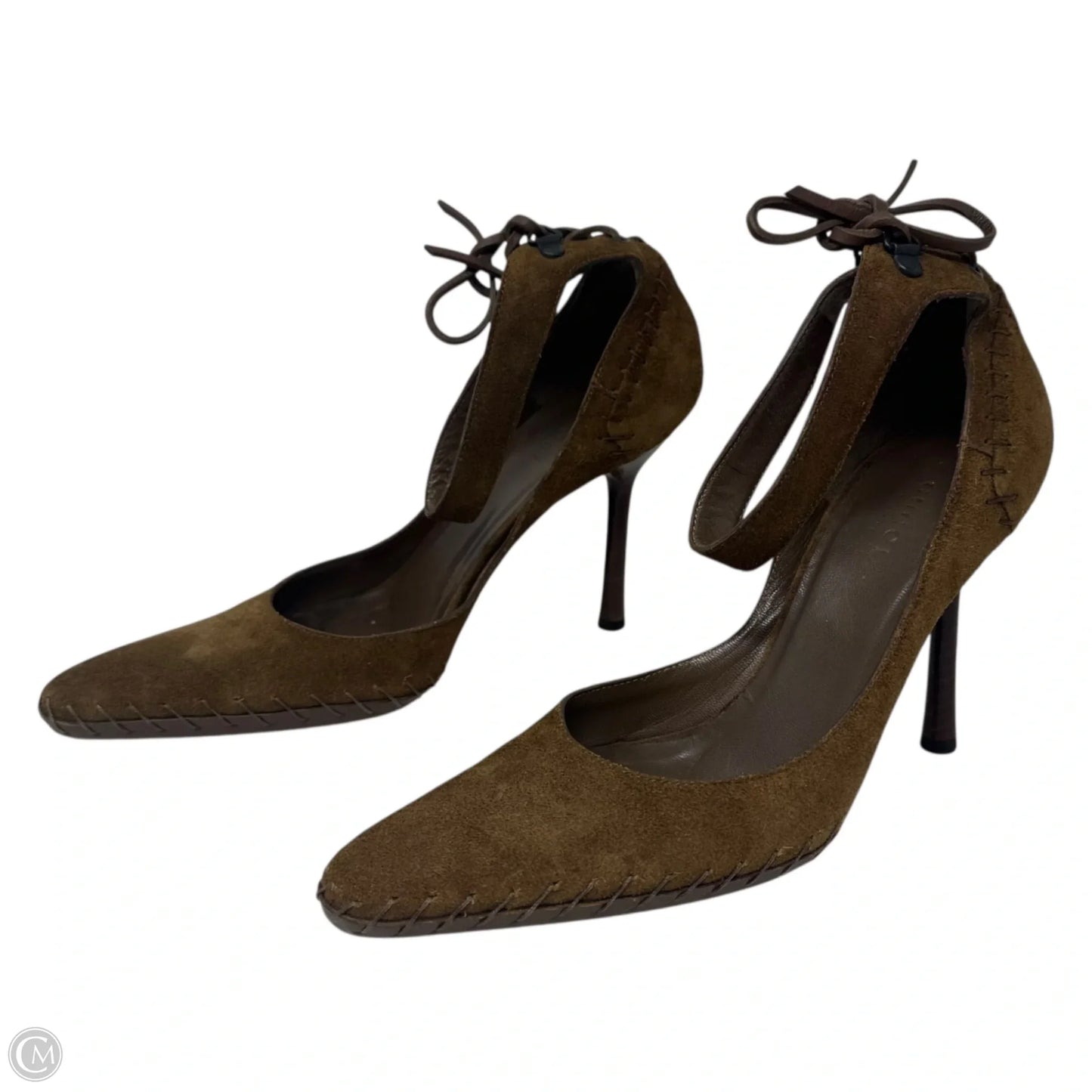 Suede Whipstitch D’Orsay Stiletto Pumps Luxury Designer By Gucci In Brown, Size: 8.5