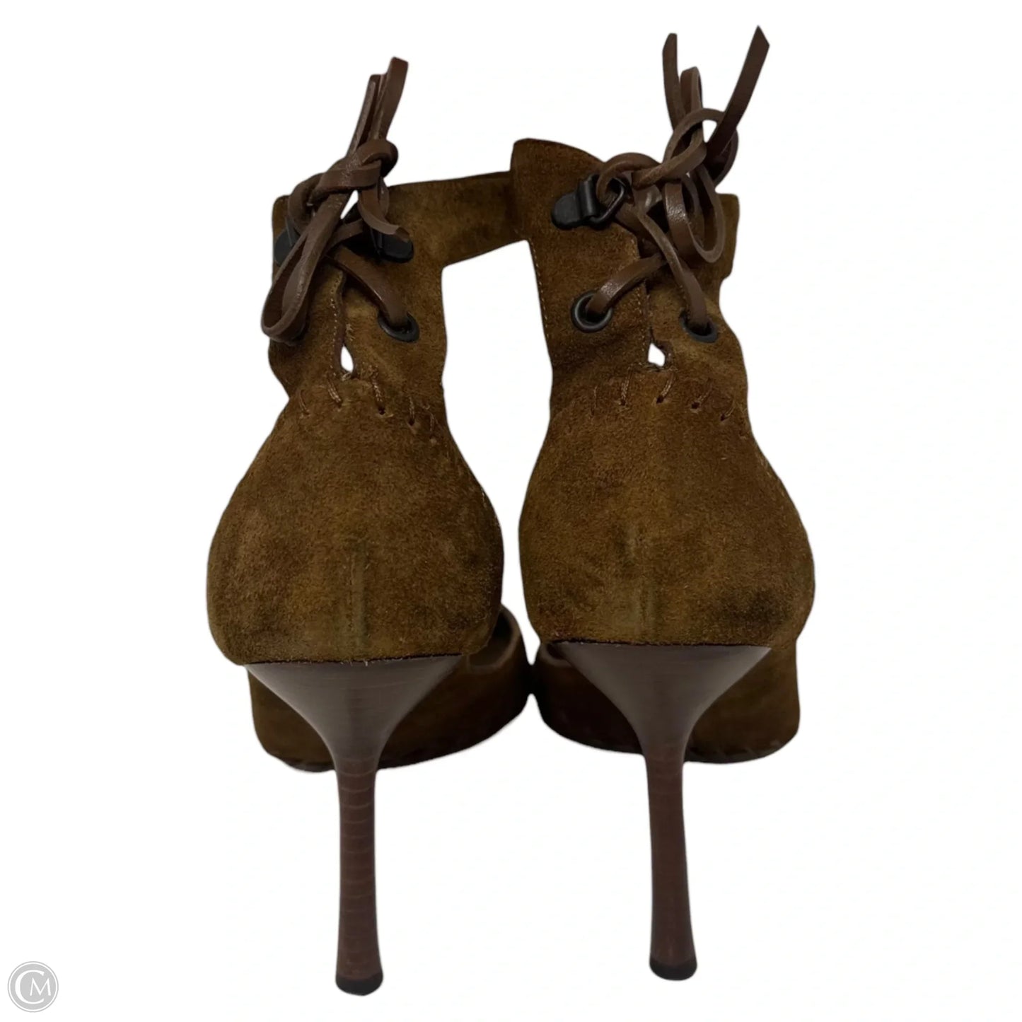 Suede Whipstitch D’Orsay Stiletto Pumps Luxury Designer By Gucci In Brown, Size: 8.5