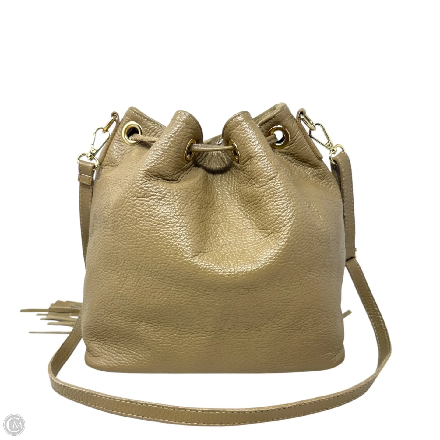 Italian Suede & Leather Fringed Drawstring Bucket Bag TR-251 In Cappuccino By Divas Bag, Size: Small