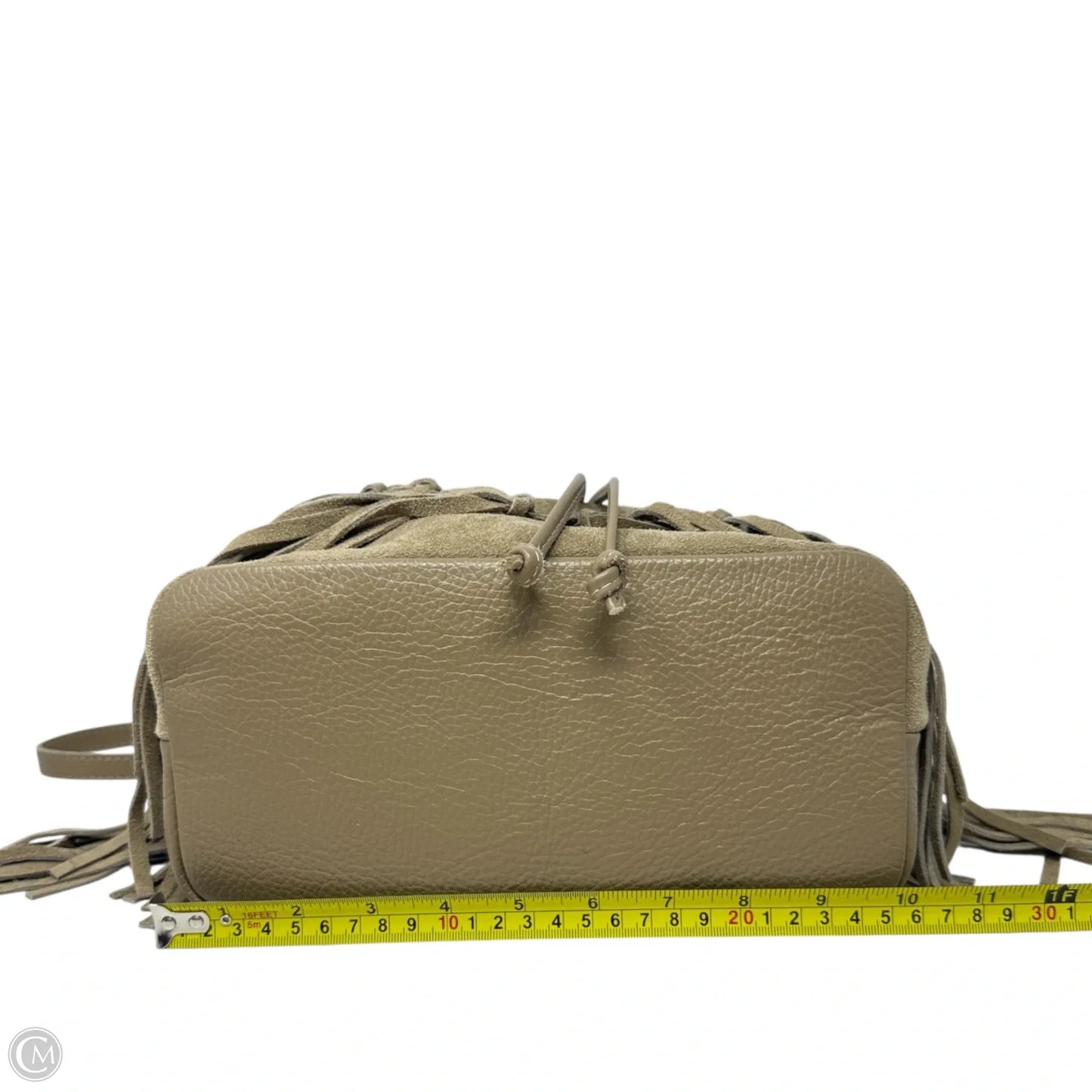 Italian Suede & Leather Fringed Drawstring Bucket Bag TR-251 In Cappuccino By Divas Bag, Size: Small