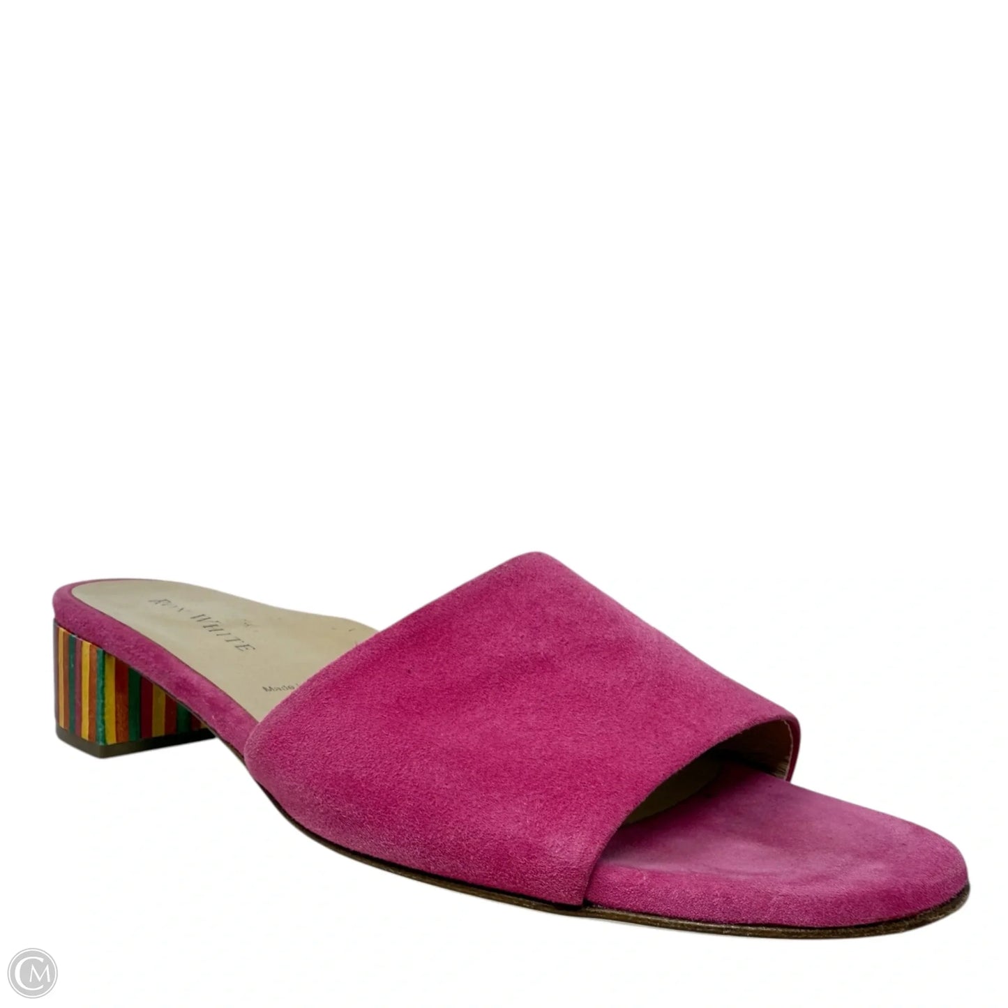 Suede Striped Block Heel Mule Sandals By Ron White In Pink, Size: 8.5
