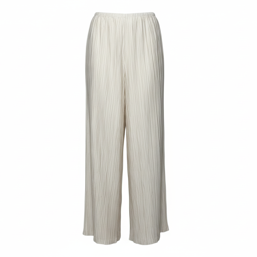 Plissé Wide Leg Pants By Caroline Rose In Ivory, Size: XL