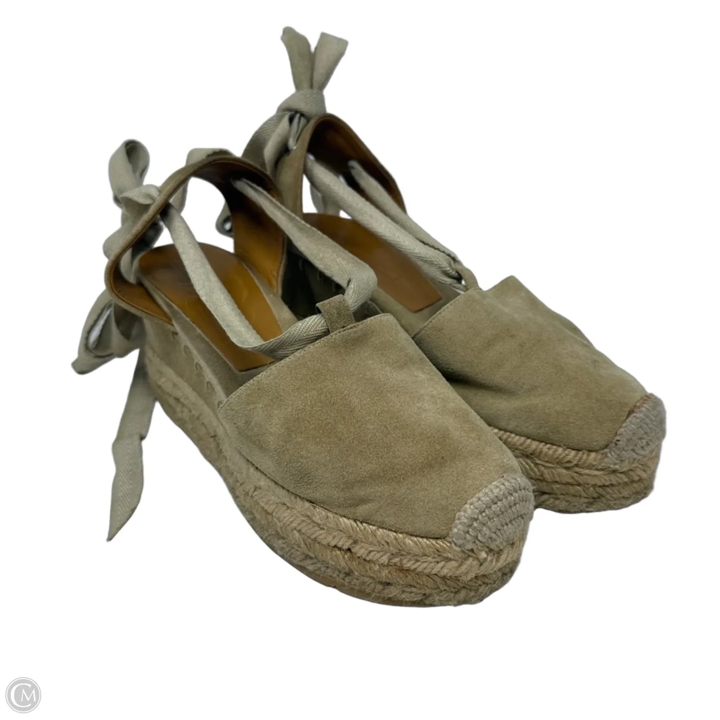 Suede  Ankle Wrap Wedge Espadrilles By Ralph Lauren Collection In Tan, Size: 7.5