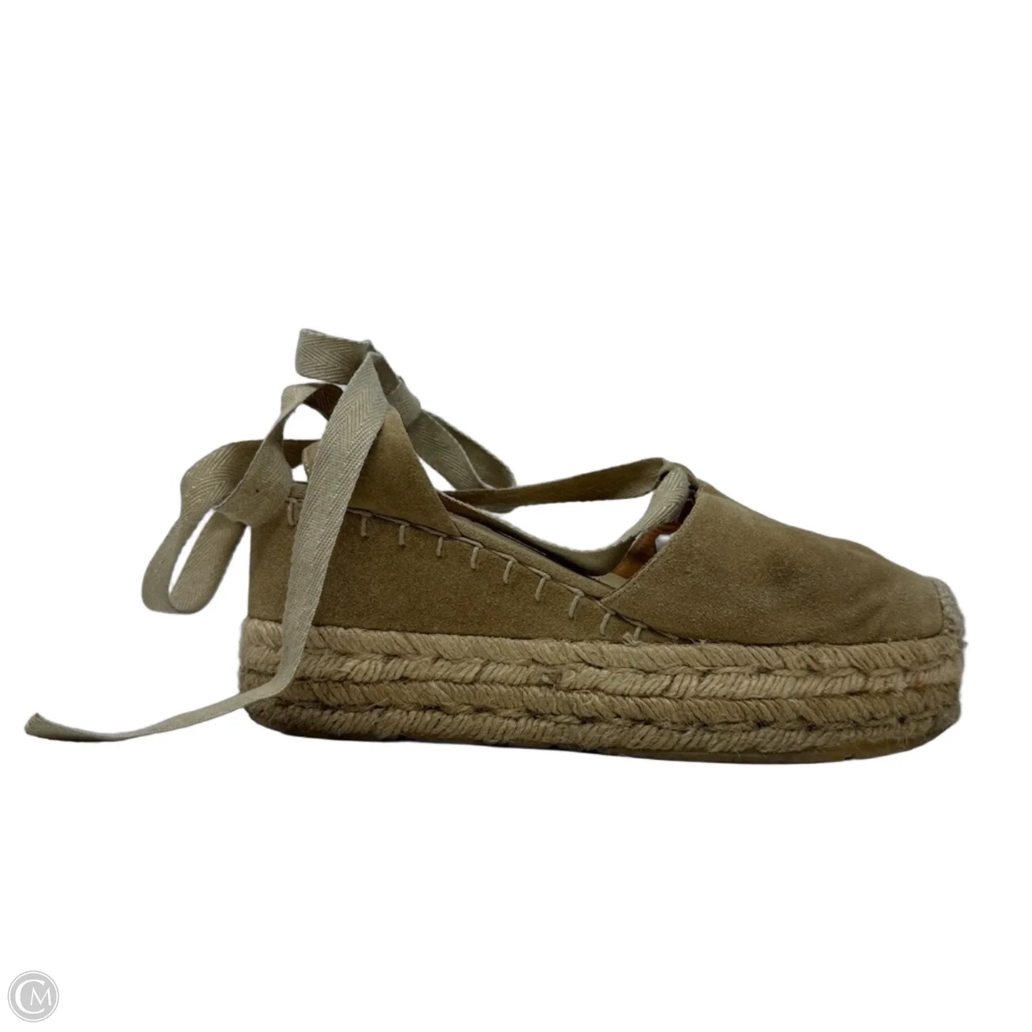 Suede  Ankle Wrap Wedge Espadrilles By Ralph Lauren Collection In Tan, Size: 7.5
