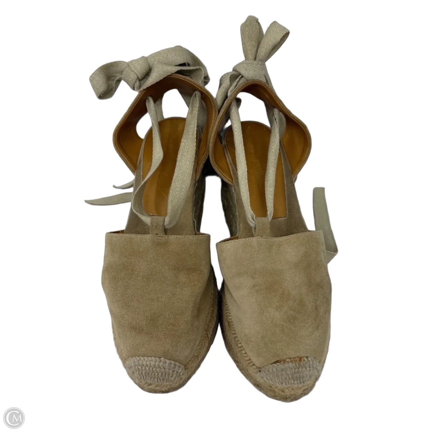 Suede  Ankle Wrap Wedge Espadrilles By Ralph Lauren Collection In Tan, Size: 7.5