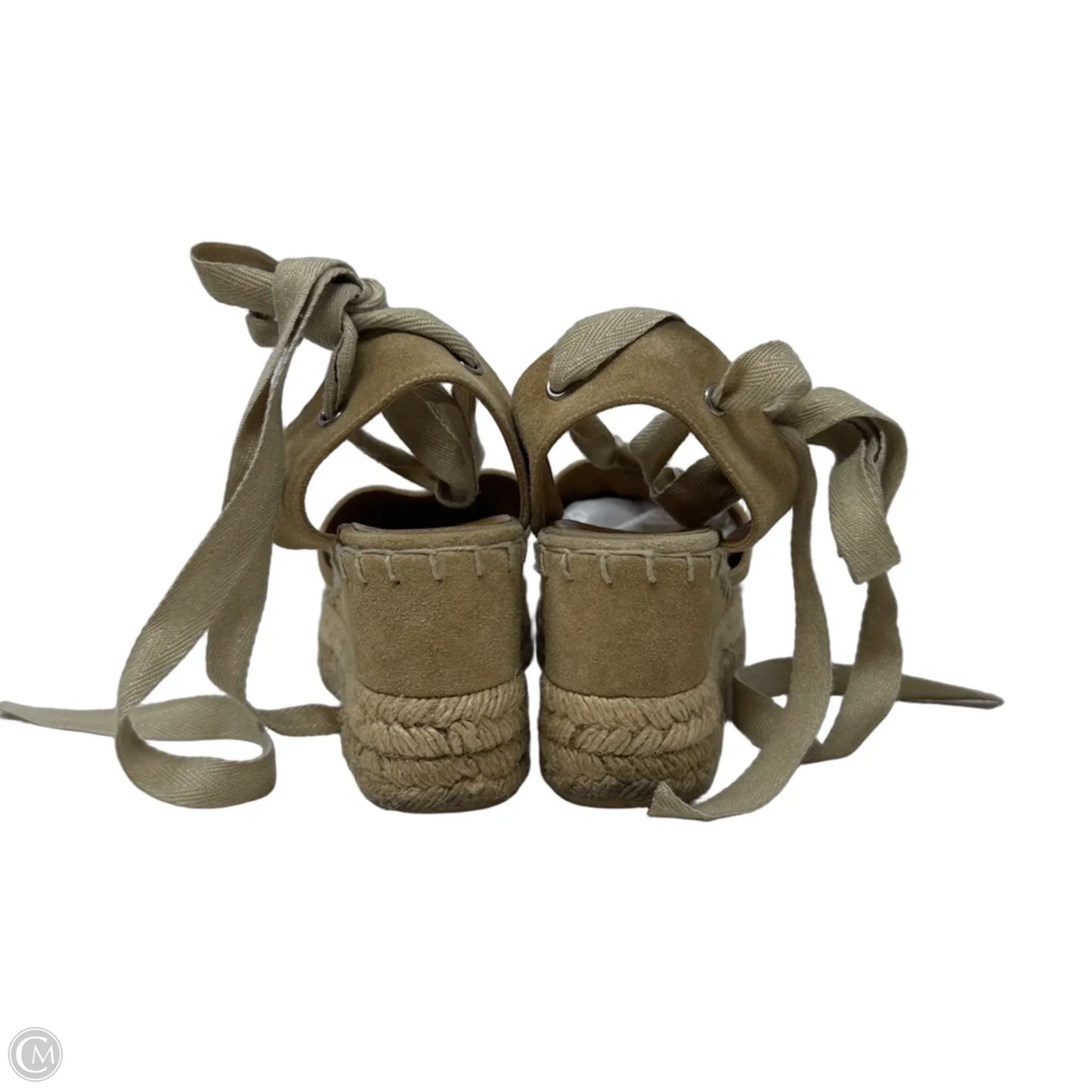 Suede  Ankle Wrap Wedge Espadrilles By Ralph Lauren Collection In Tan, Size: 7.5