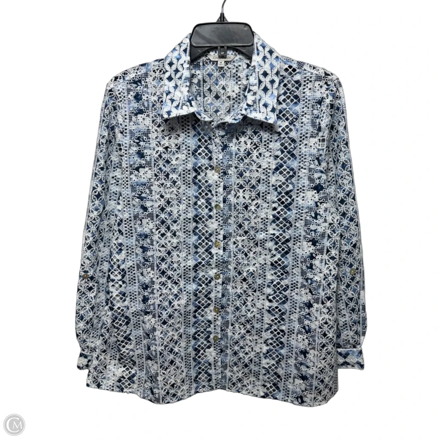 Top Long Sleeve By John Mark In Blue & White, Size: M