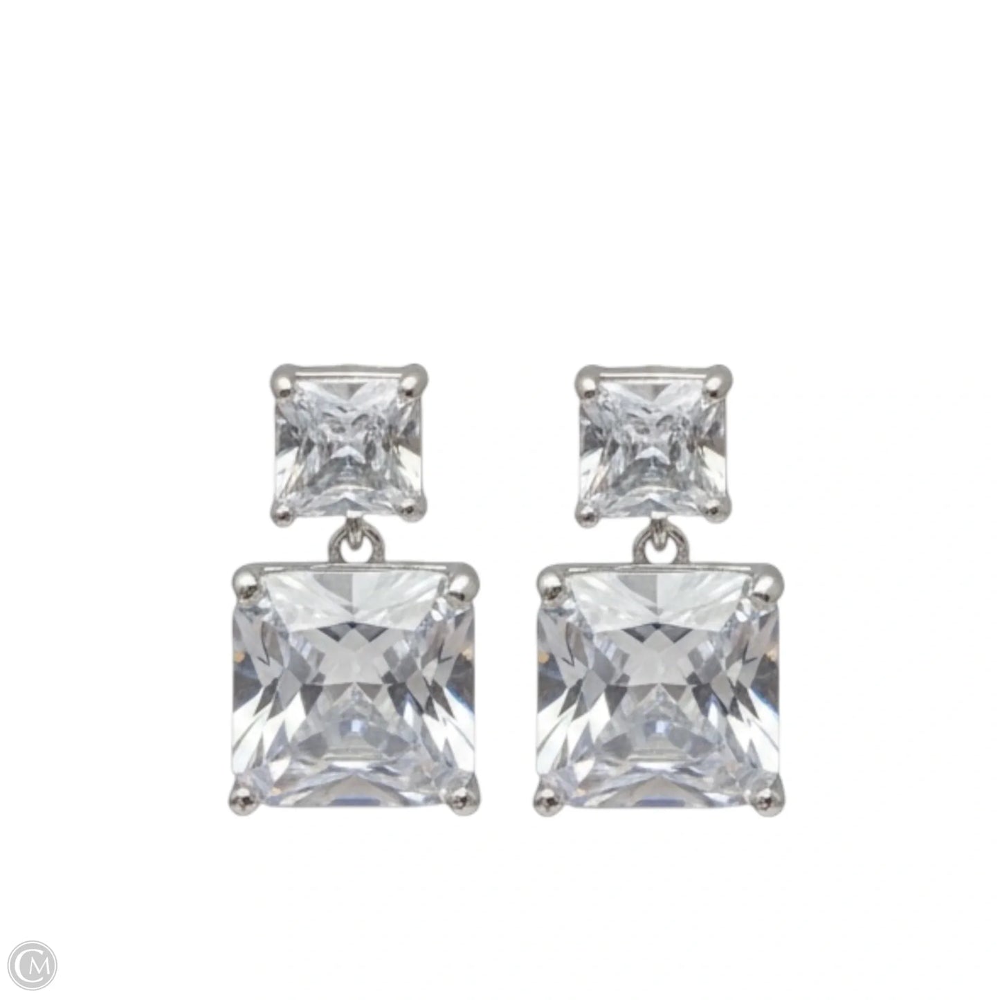 Clear CZ Double Drop Earrings