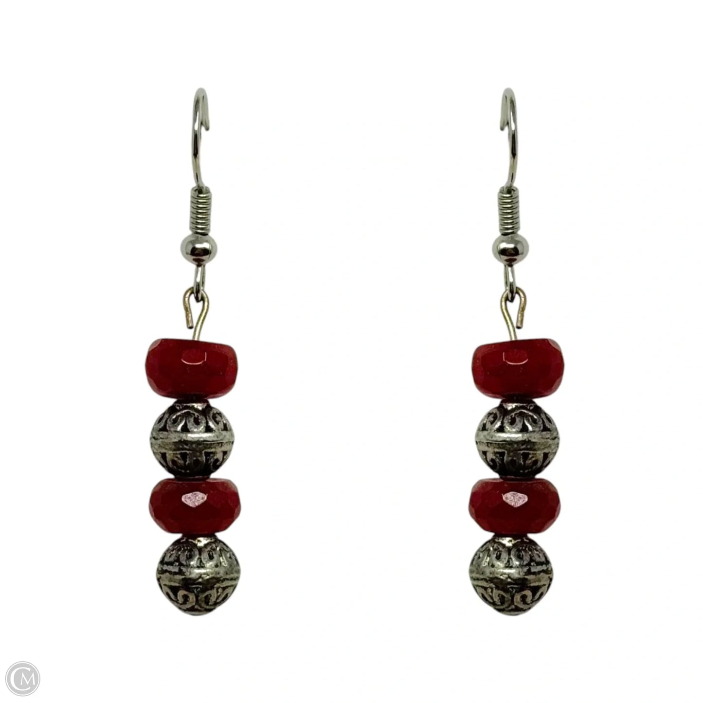 Red & Silver Bead Dangle Earrings