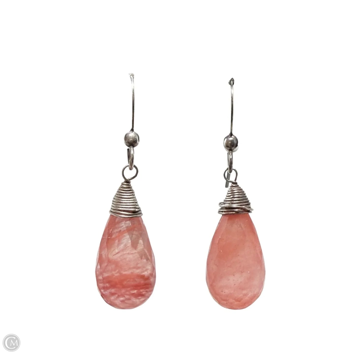 Wire Wrapped Faceted Cherry Quartz Teardrop Dangle Earrings With Sterling Silver Hooks