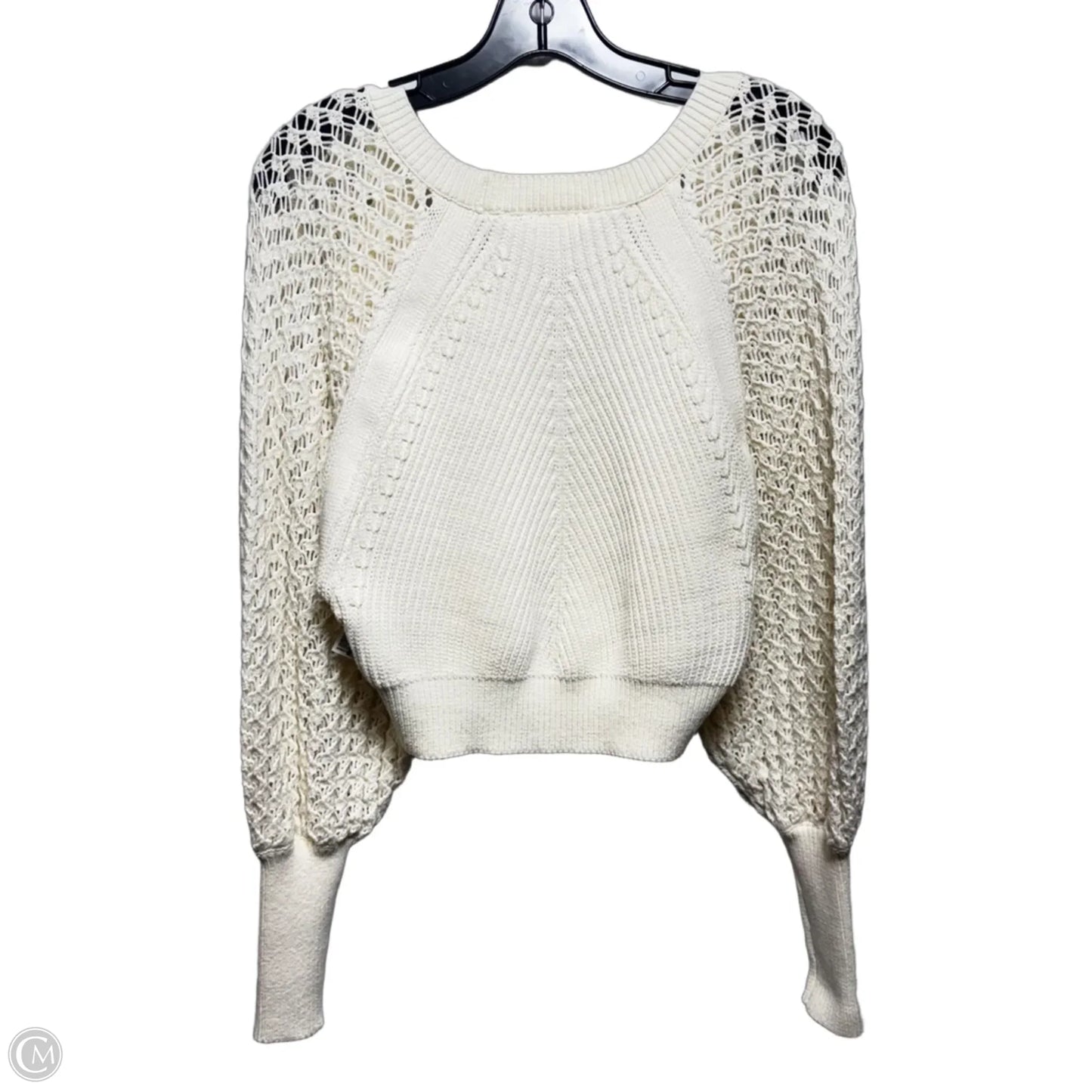 Cropped Open Knit Sleeve Sweater By 7 For All Mankind In Cream, Size: Xs