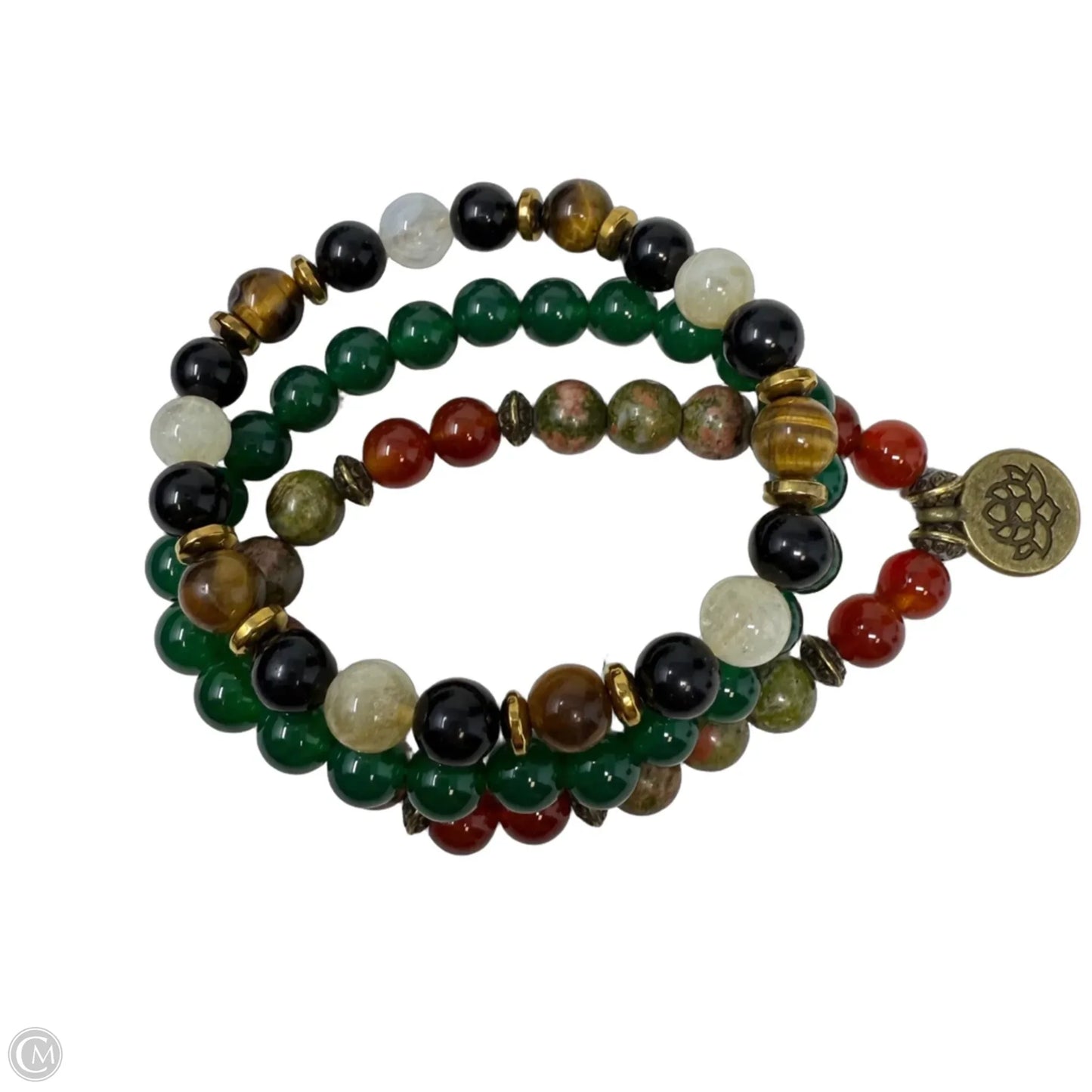 Multi Stone Beaded Stretch Bracelet Set, Size: 03 Piece Set