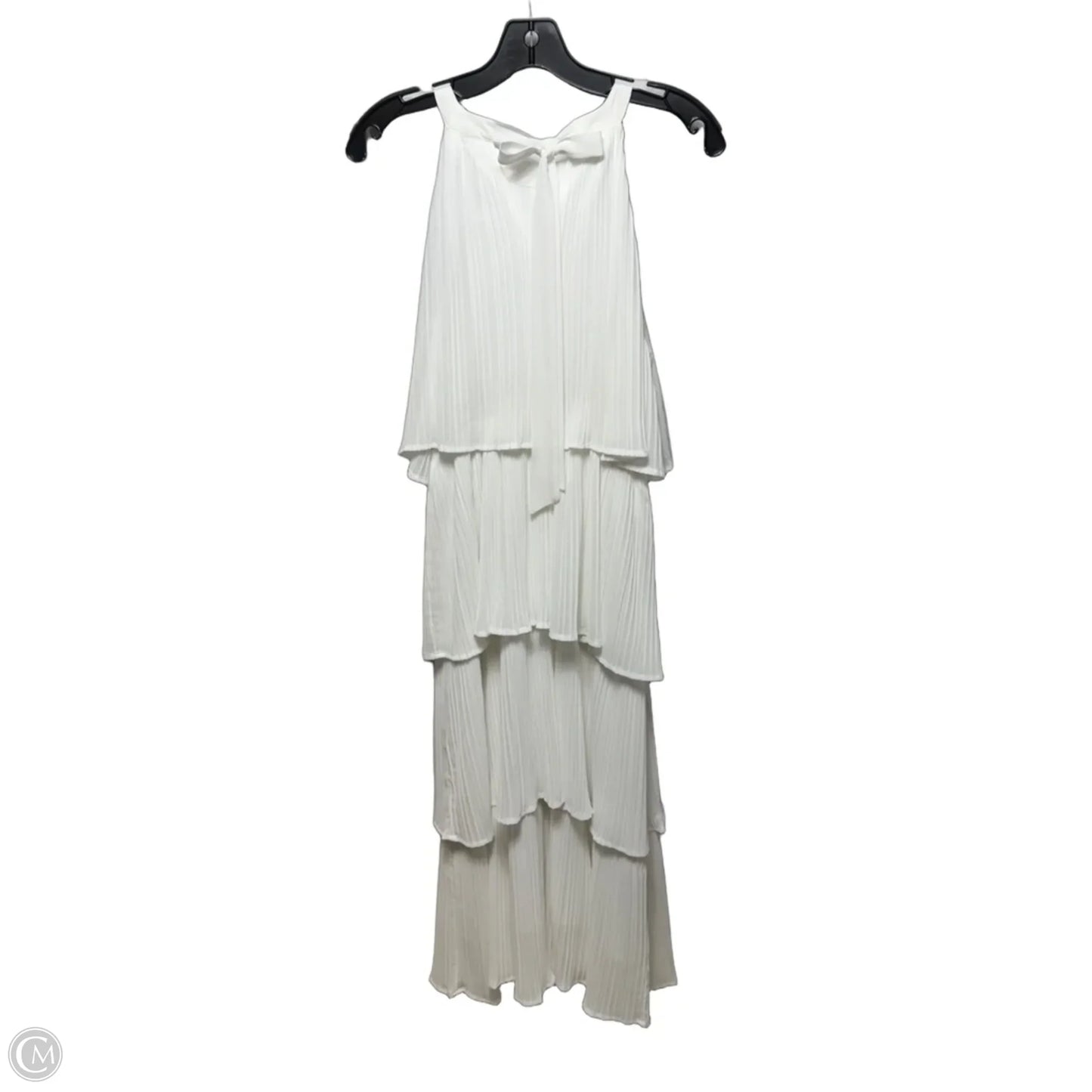 Tiered Plissé Maxi Dress In White, Size: S