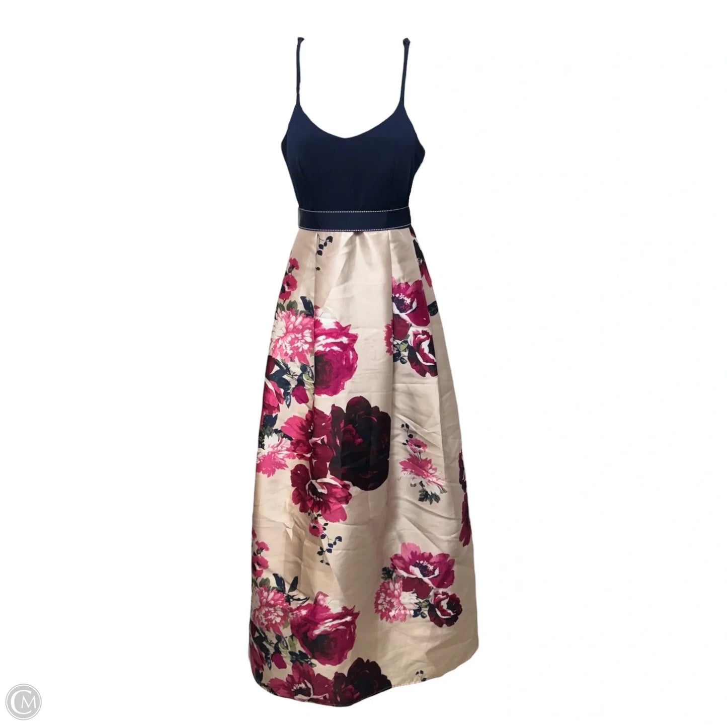 Juniors Bow Belt Fit Flare Gown By Nights By Teeze Me In Floral Print, Size: 2