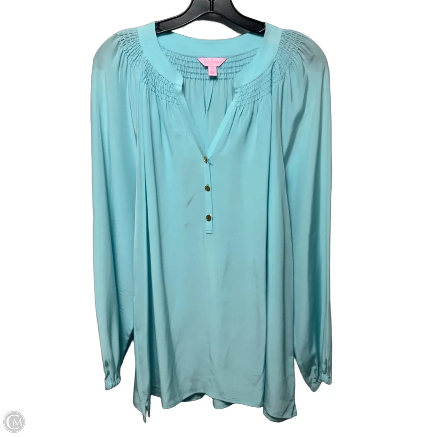 Silk Blouse Designer By Lilly Pulitzer In Aqua, Size: Xl