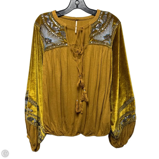 Hearts Aflame Velvet Blouse By Free People In Gold, Size: L