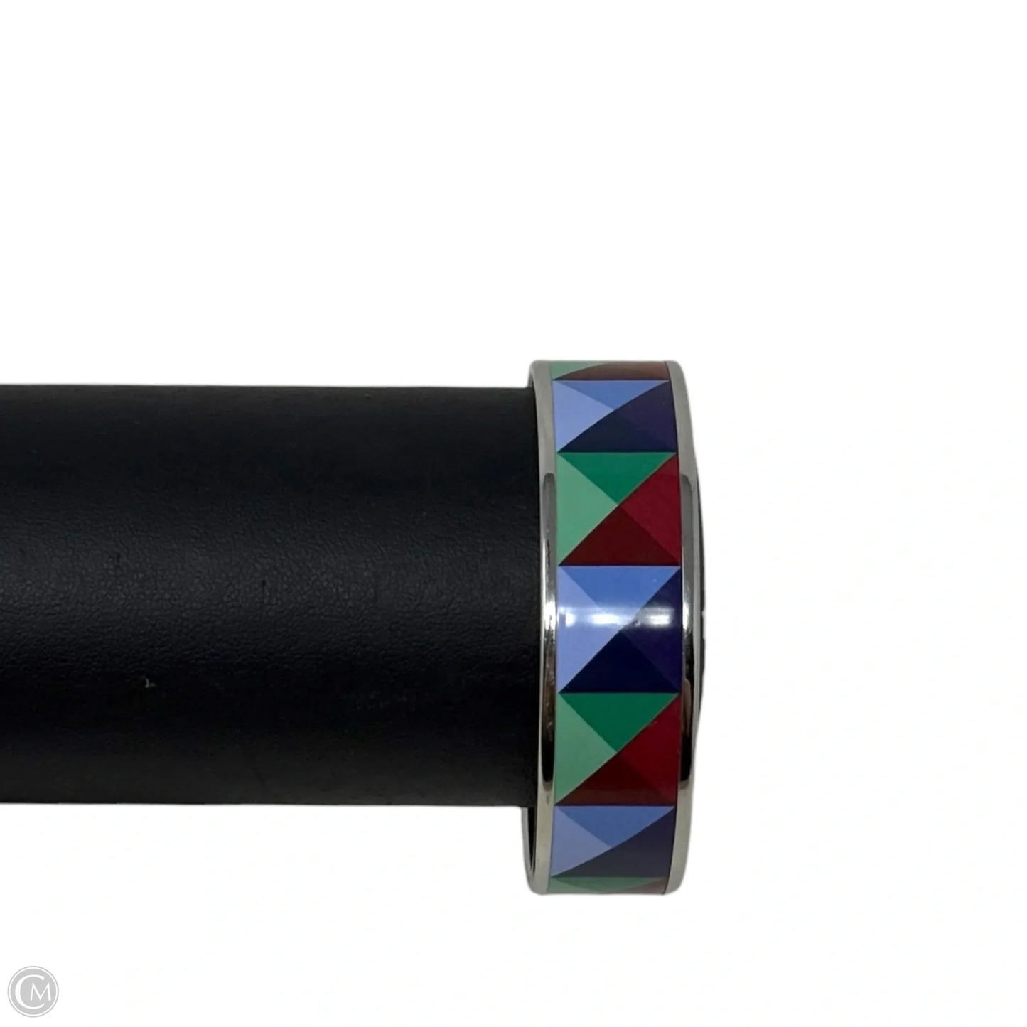 Enamel Clous en Trompe l'Oeil Palladium Plated Pyramid Enamel Bangle Bracelet Luxury Designer By Hermes