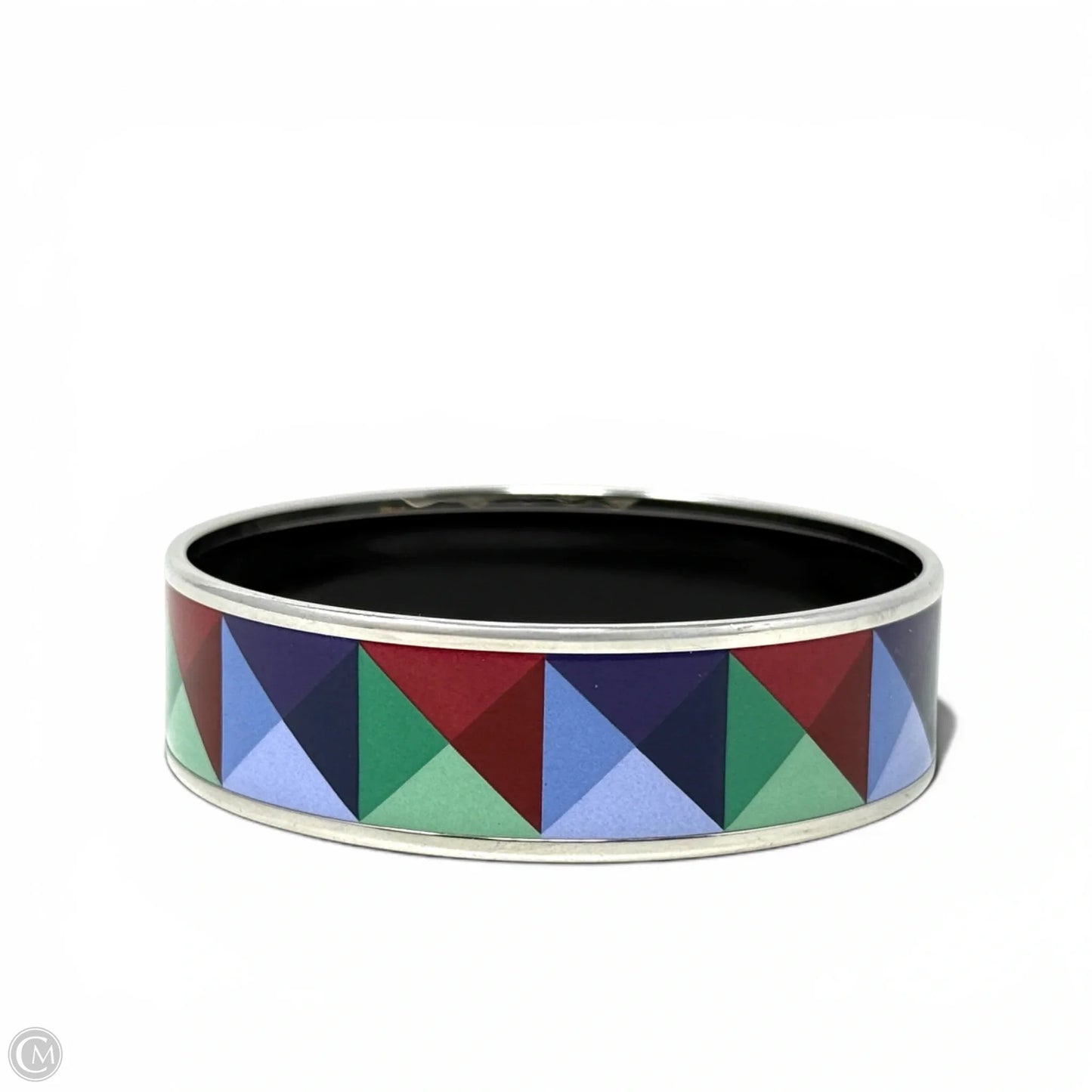 Enamel Clous en Trompe l'Oeil Palladium Plated Pyramid Enamel Bangle Bracelet Luxury Designer By Hermes