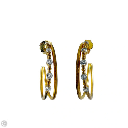 Clear Crystal & Matte Gold Oval Double Hoop Earrings By Deborah Grivas