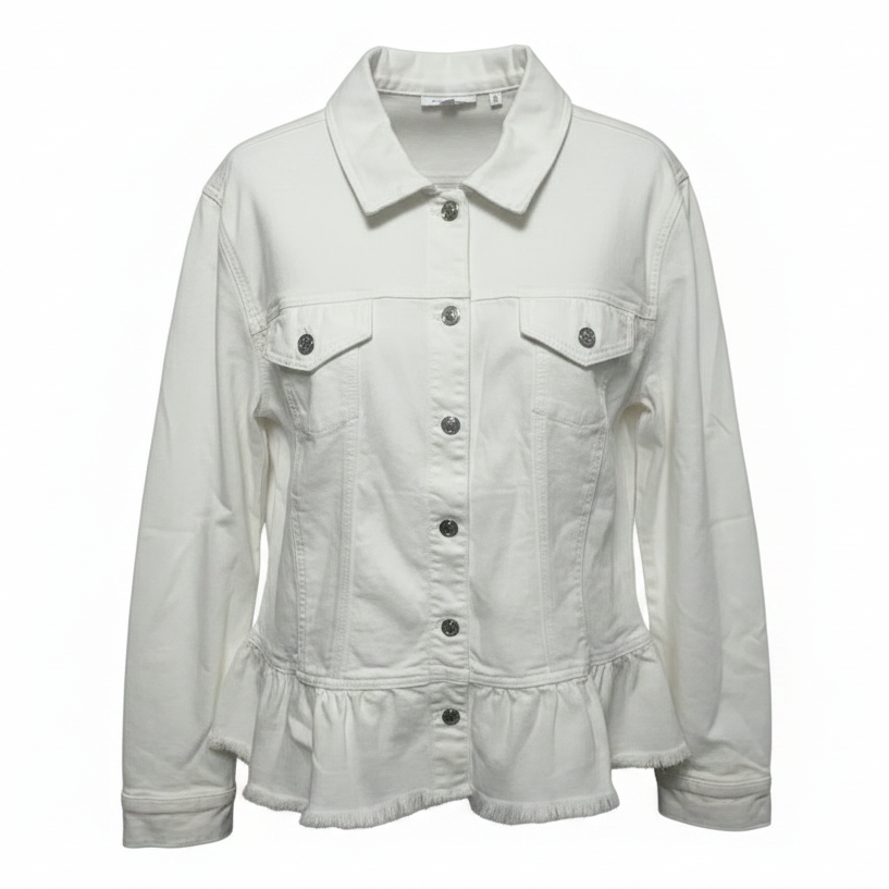 Frayed Edge Jacket Denim By Chicos In White, Size: XL