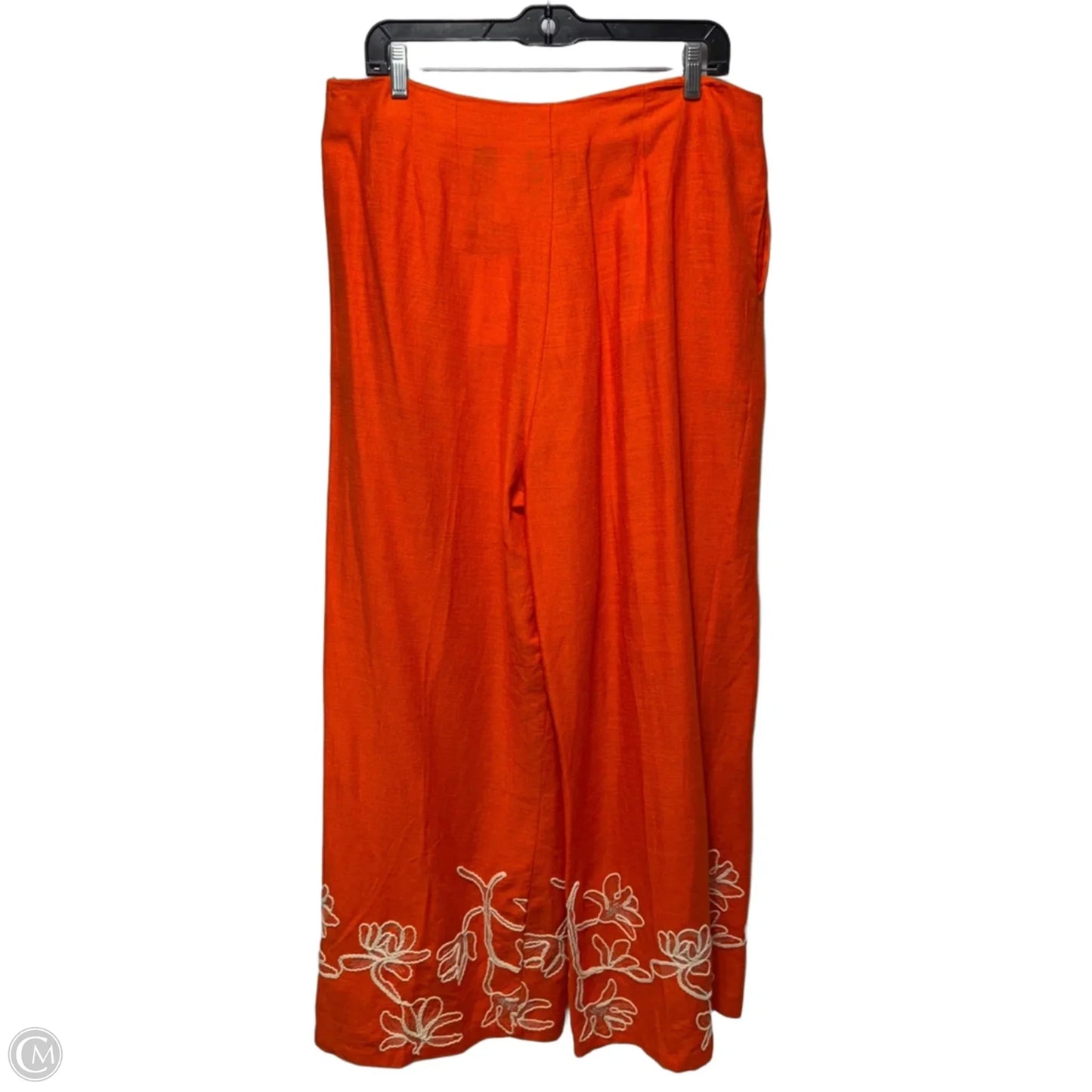Wide Leg Embroidered Hem Linen Pants By Alex Marie In Orange, Size: 16